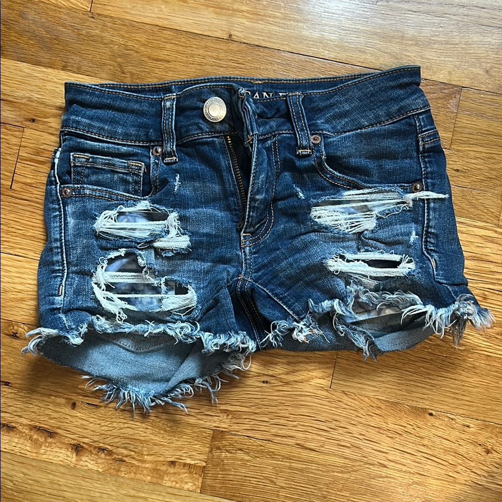 American Eagle Outfitters Blue Jean Shorts Distressed Style